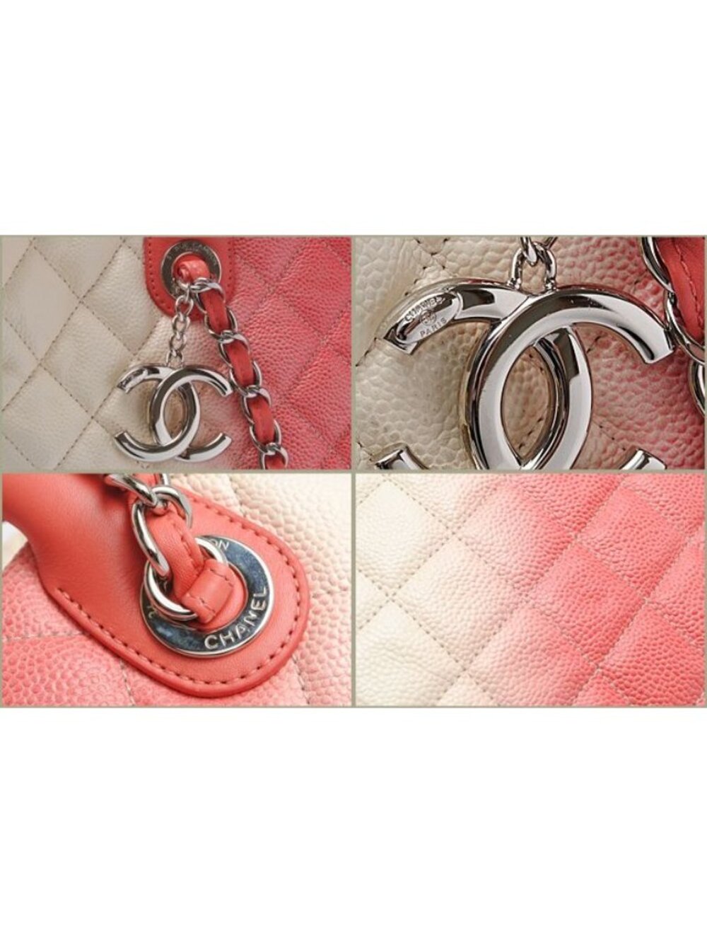 Chanel Tote Shoulder Bag Coral Pink Ivory Caviar Leather 2-Way - Picture 5 of 5